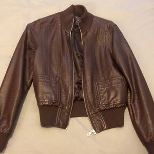 Maroon faux leather zip up jacket